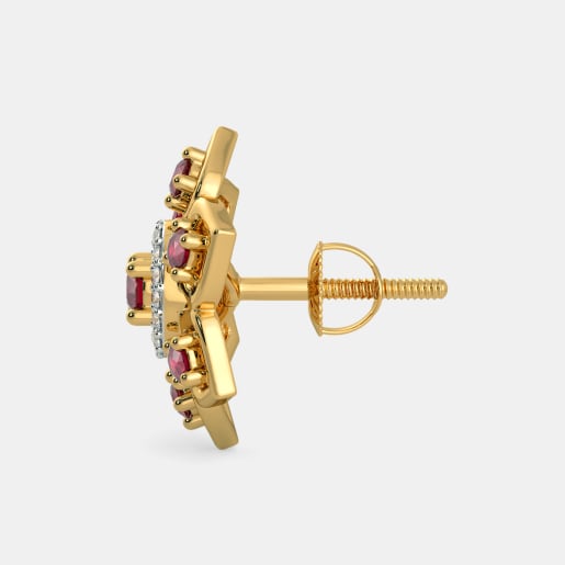 Diamond And Ruby Earring In Yellow Gold (4.16 Gram) With Diamonds (0.096 Ct)
