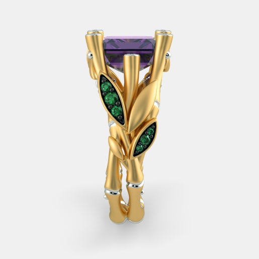 Diamond , Emerald And Amethyst Ring In Yellow Gold (10.51 Gram) With Diamonds (0.090 Ct)