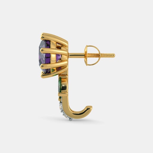 Diamond , Emerald And Iolite Earring In Yellow Gold (4.63 Gram) With Diamonds (0.128 Ct)
