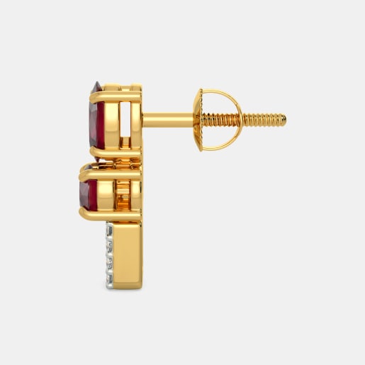 Diamond And Ruby Earring In Yellow Gold (3.9 Gram) With Diamonds (0.252 Ct)